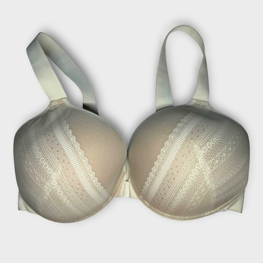 Spanx Bra-llelujah! Illusion‎ Lace Full Coverage Bra Linen Champagne Sz 38DD 38E